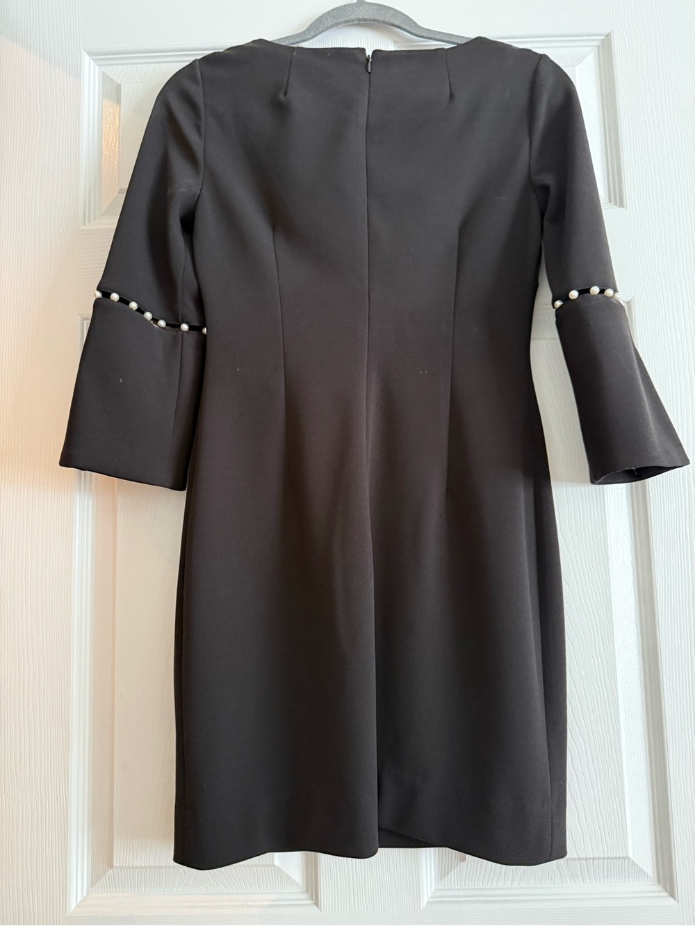 Calvin Klein Black Mini Dress with Pearl-Trim Sleeves - Picture 2 of 7